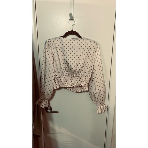 ZARA PURPLE POLKA DOT LONG SLEEVE CROP TOP SIZE L - Picture 5 of 10